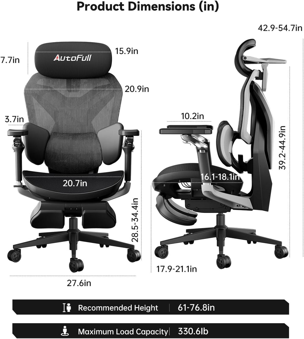 Autofull G7 Gaming Chair - 3-Zone Lumbar, 22-Point Adjustment, Breathable Mesh, Custom Backplate, 720° Armrests, BIFMA Certified Ergonomic, 140° Recline, IGR Certified, Niko Endorsed - Gift for Gamers