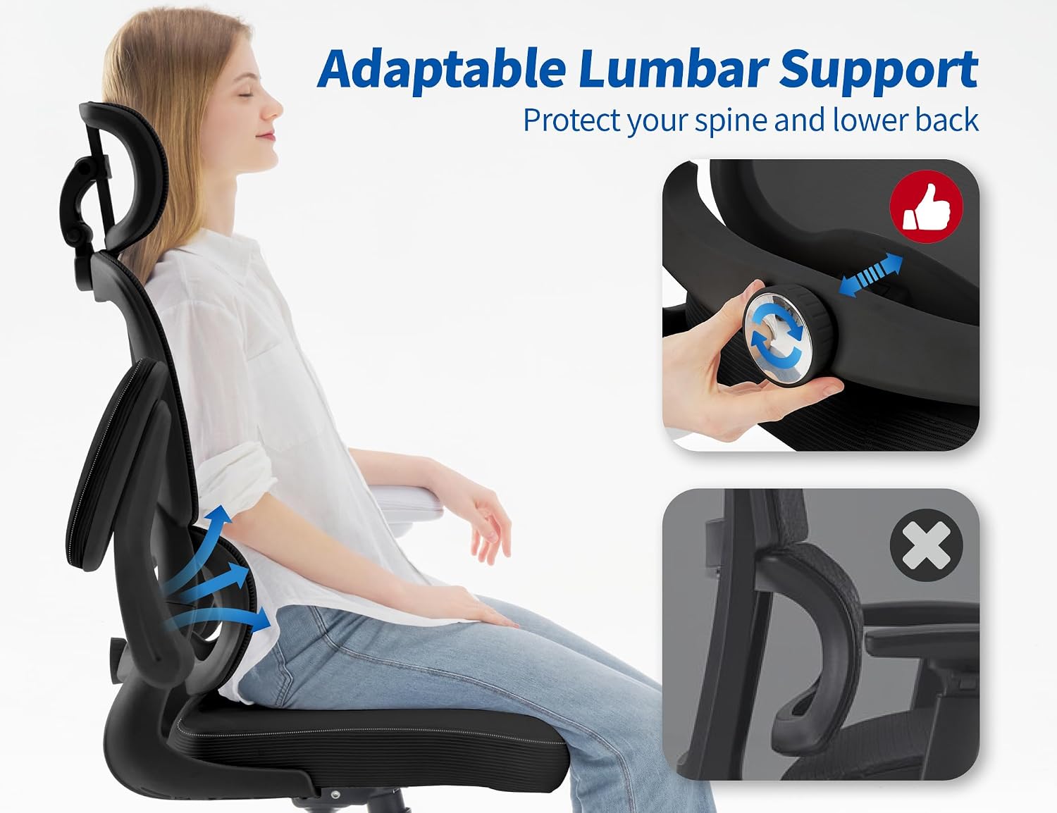 TRALT Ergonomic Office Chair - Desk Chair with Adjustable Headrest Lumbar Support Computer Chair - Mesh Comfy Chair with Flip-up Armrests - Gaming Chair for Adults Home Office PU, Black, Pack of 6