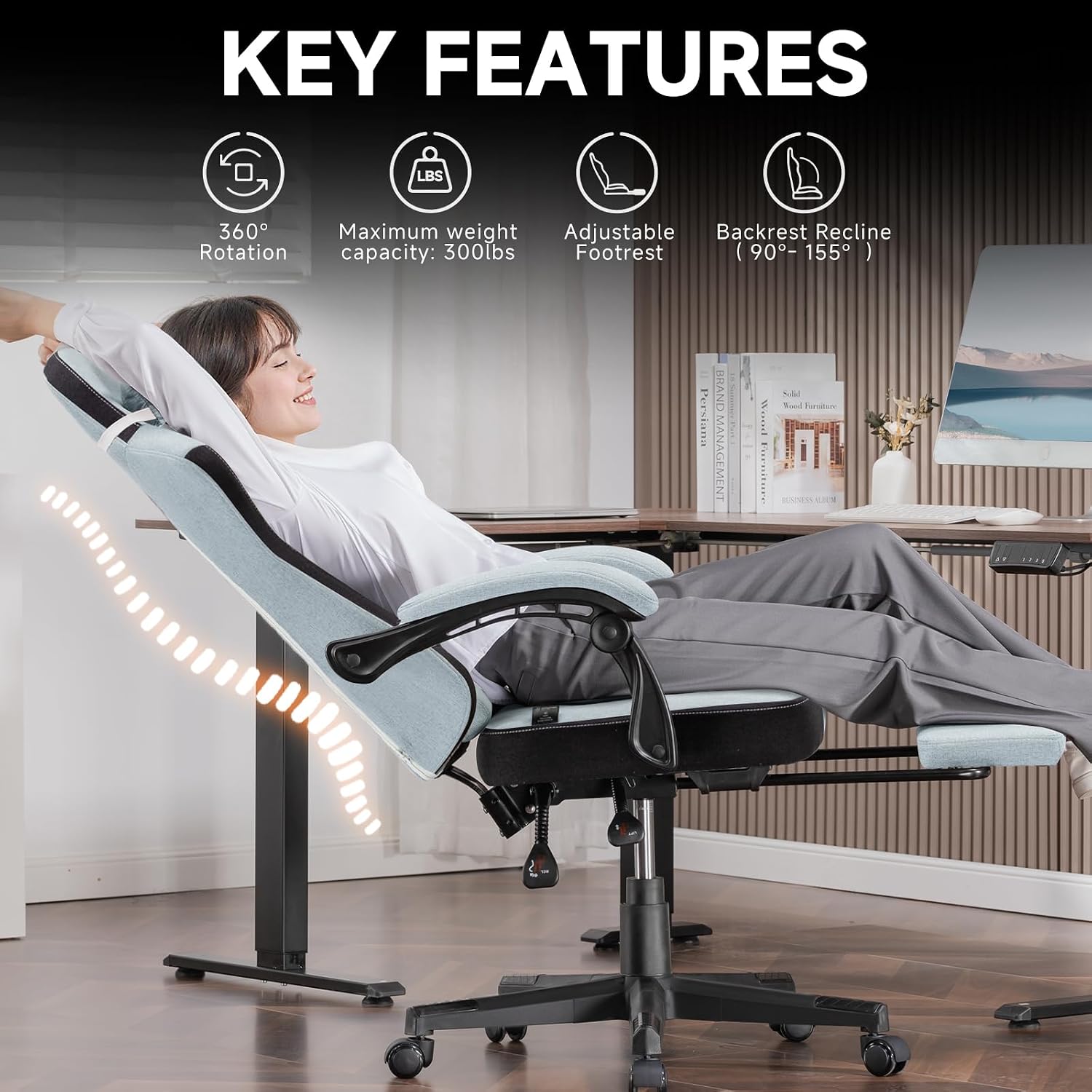GTPLAYER Gaming Chair, Fabric Computer Office Chair with Pocket Spring Cushion, Ergonomic Office and Gaming, Video Gaming Chair with Linkage Armrests, High Back Desk Chair with Adjustable Recliner