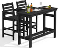 SERWALL Outdoor Bar Set - 2 Adirondack Bar Chairs & Bar Height Table with 1.6' Umbrella Hole, All-Weather HDPE Patio Furniture for Poolside, Backyard, Garden - Black
