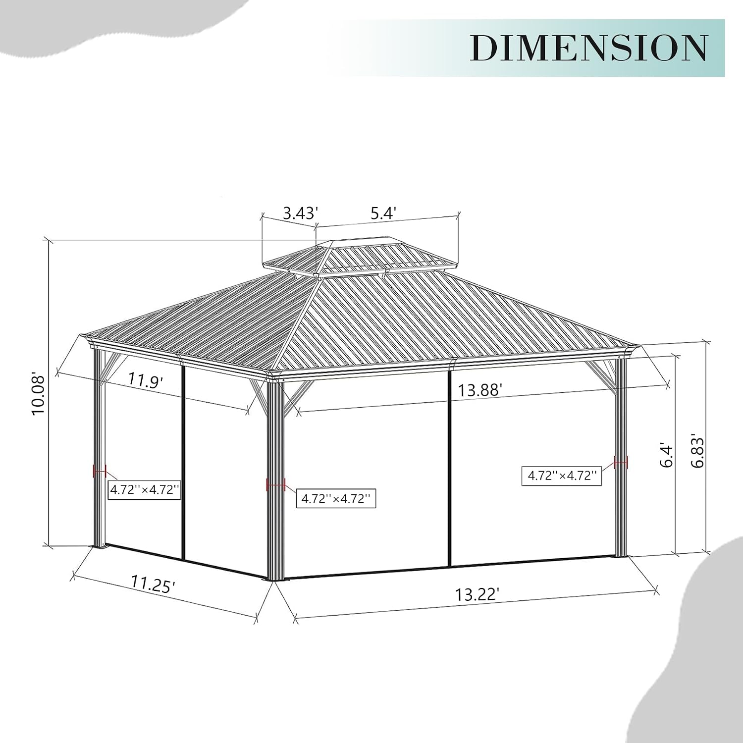 Domi Hardtop Gazebo 12x14FT, Outdoor Gazebo with Galvanized Steel Double Roof, Aluminum Frame, Built-in Gutter System, Curtain and Netting, Metal Gazebo Pavilion for Patio Deck Garden, Brown