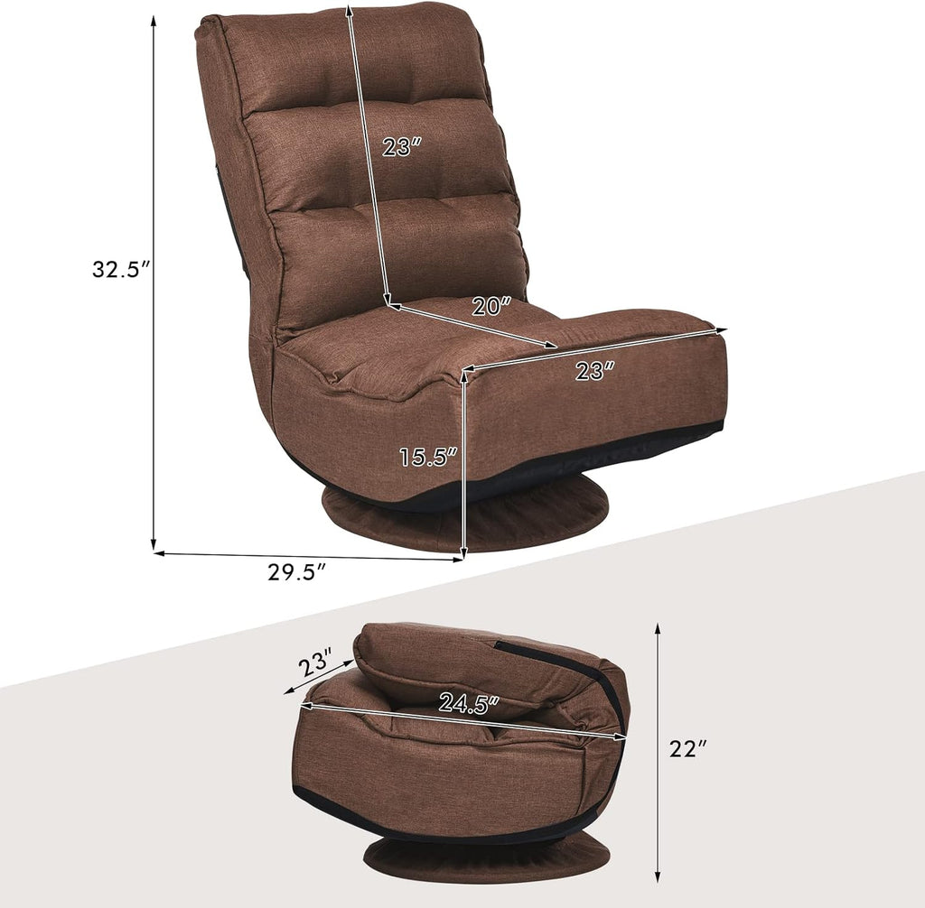 COSTWAY Folding Floor Chair, Adjustable 5-Position Video Gaming Chair with 360 Degree Swivel, Detachable Cover, Padded Backrest, Multipurpose Living Room Floor Lounger for TV Reading Playing, Coffee