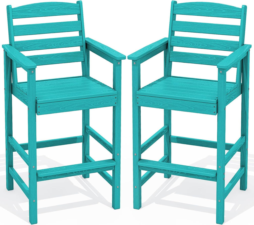 SERWALL Tall Adirondack Chairs Set of 2, Oversize Balcony Adirondack Chairs Set, Outdoor Bar Height Barstools Widened Chair Set for Bistro, Poolside, Garden, Aruba
