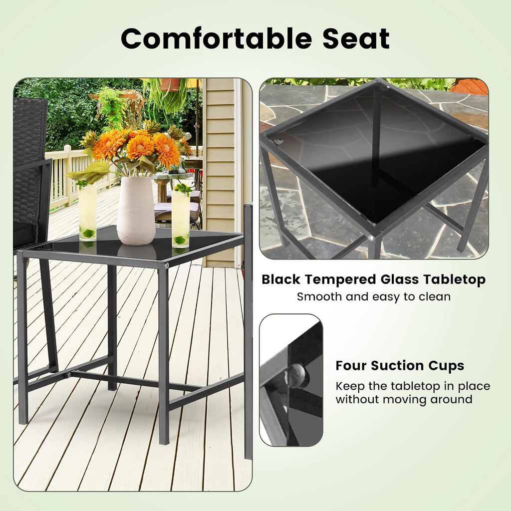 Tangkula 3 Piece Patio Furniture Set, Modern Heavy Duty All Weather Cushioned Wicker Chairs and Coffee Table Set, Suitable for Front Porch, Backyard, Garden, Poolside and Deck (Black)