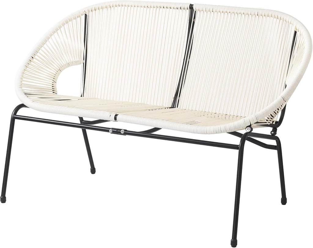 Christopher Knight Home Dessa 3 Piece Patio Furniture Set, Patio Wicker Accent Chair Set of 2 and Loveseat, Metal Frame 4 Seater Outdoor Papasan Lounge Chair Set, PE Rattan Outdoor Bistro Set, White