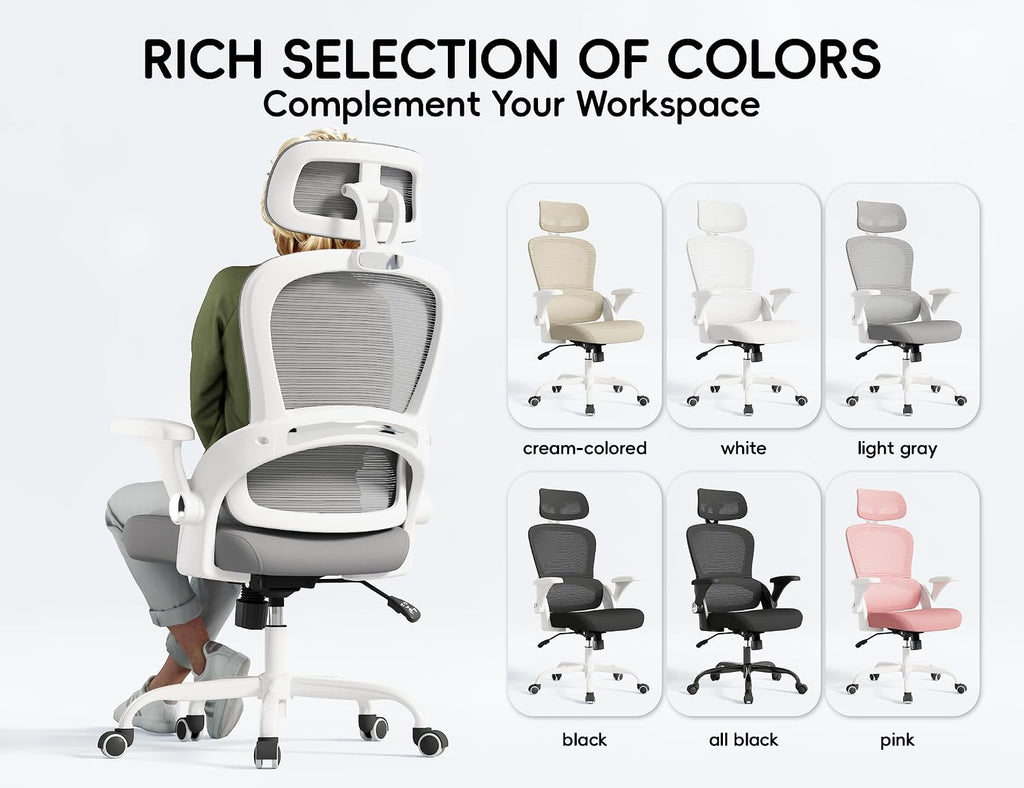 TRALT Office Chair - Ergonomic Office Chair with Back Support, Computer Chair - Home Office Desk Chairs, 330lbs Wide Seat Big and Tall Office Chairs with Headrest, Comfy Desk Chairs (Grey)