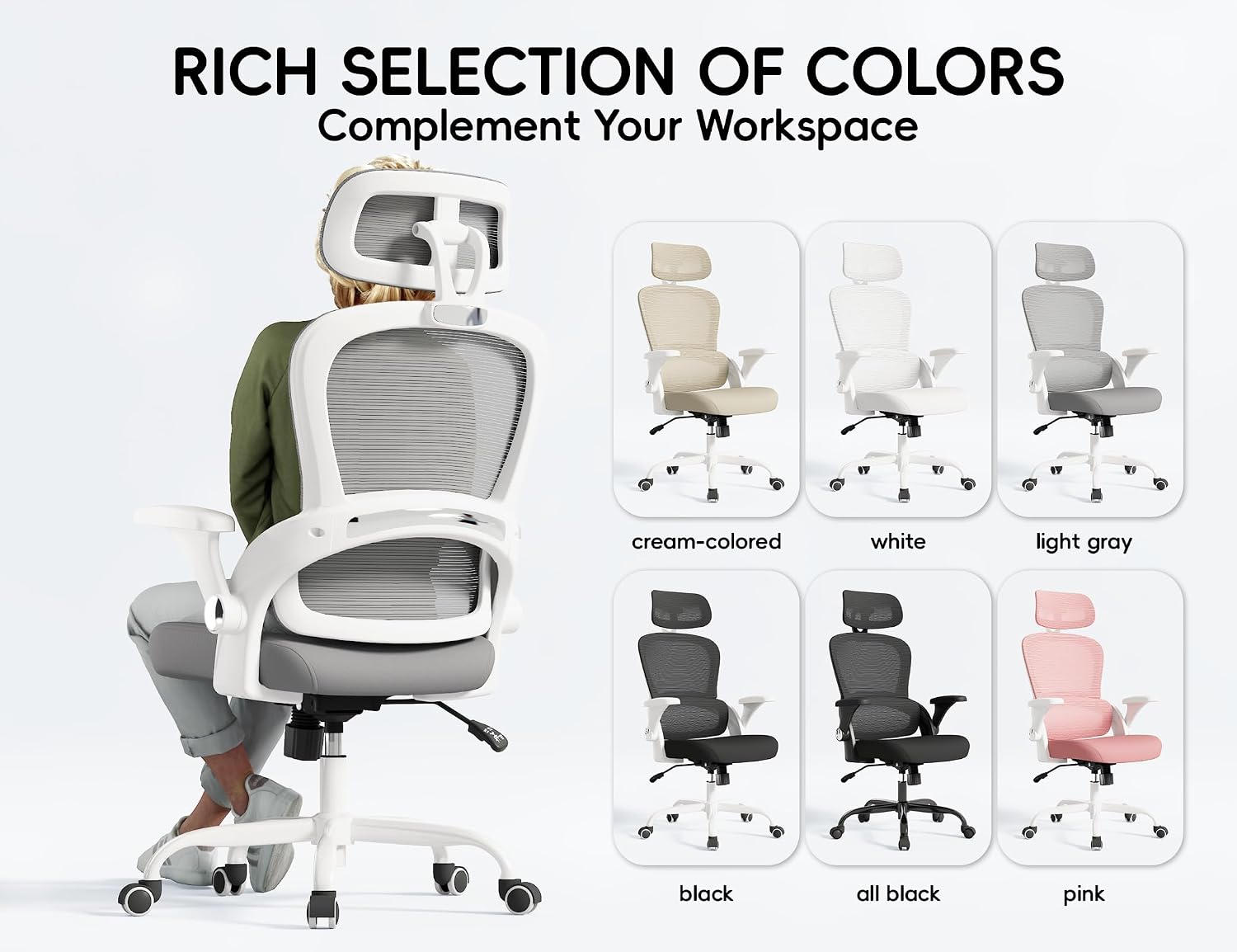TRALT Office Chair - Ergonomic Office Chair with Back Support, Computer Chair - Home Office Desk Chairs, 330lbs Wide Seat Big and Tall Office Chairs with Headrest, Comfy Desk Chairs (Grey)