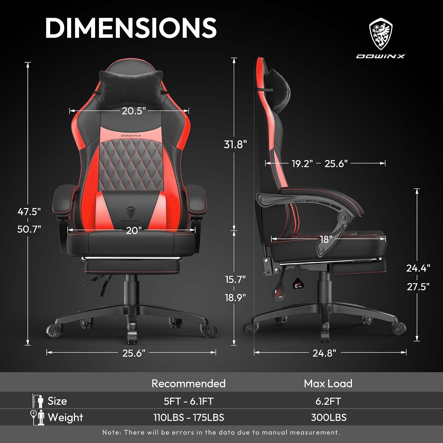 Dowinx Gaming Chair with Pocket Spring Cushion, Ergonomic Computer Chair with Massage Lumbar and Footrest for Adults, High Back Game Chair Leather for Office Gaming 300LBS, Red New
