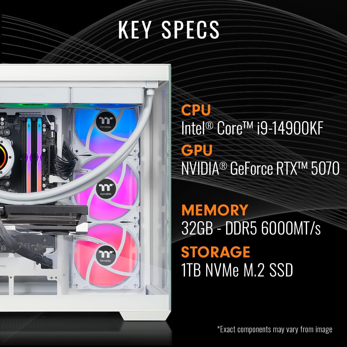 Thermaltake LCGS View i1470S-380 Gaming Desktop (Intel® Core™ i9-14900KF, ToughRam 32GB DDR5 6000MT/s RGB Memory, NVIDIA® GeForce RTX™ 5070, 1TB NVMe M.2, WiFi, Windows 11) V38S-Z790-570-LCS