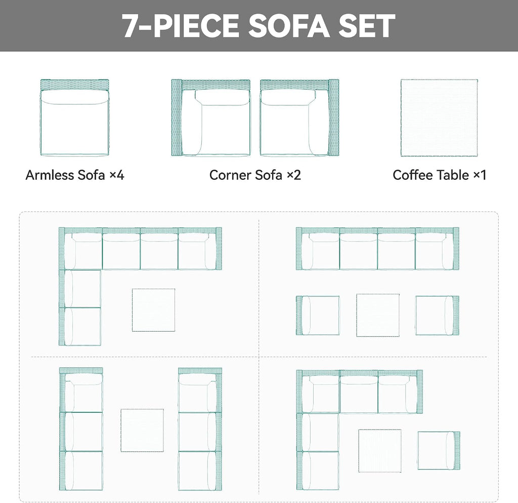 YITAHOME 7 Pieces Outdoor Patio Furniture Set, Sectional Sofa PE Rattan Wicker Conversation Set Outside Couch w/Table and Cushions for Porch Lawn Garden Backyard, Black