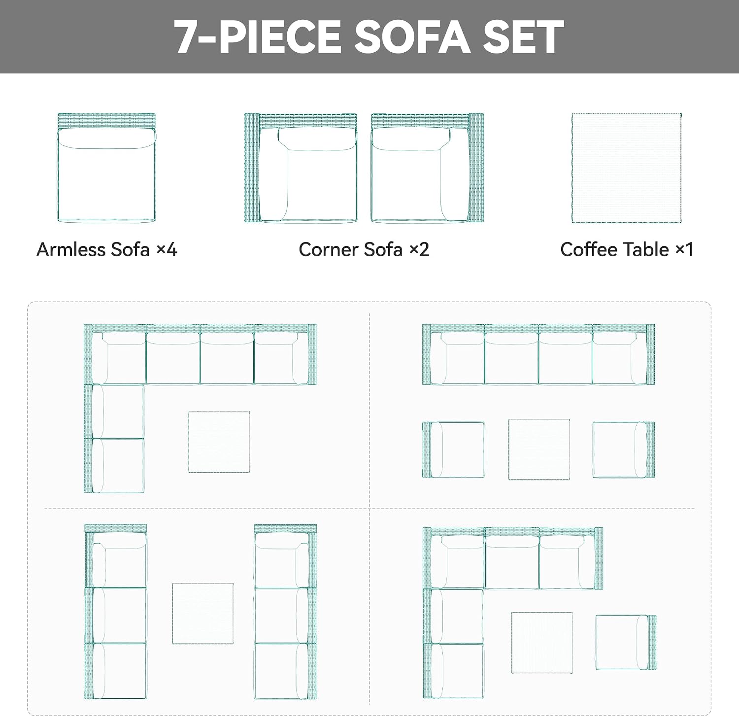 YITAHOME 7 Pieces Outdoor Patio Furniture Set, Sectional Sofa PE Rattan Wicker Conversation Set Outside Couch w/Table and Cushions for Porch Lawn Garden Backyard, Black