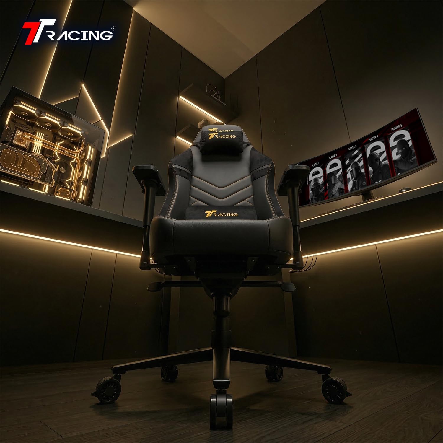 TTRACING Maxx Ergonomic Gaming Chair - Big and Tall PC Computer Desk Chair for Adults, 440 lbs Heavy Duty Aluminum Base, 4D Armrests, 155 Degree Recline, PU Faux Leather and Velour, Royal Black