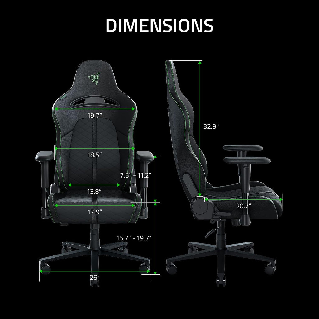 Razer Enki X Essential Gaming Chair + Freyja HD Haptic Gaming Chair Cushion: All-Day Comfort - Built-in Lumbar Arch - Optimized Cushion Density - Dual-Textured, Eco-Friendly Synthetic Leather