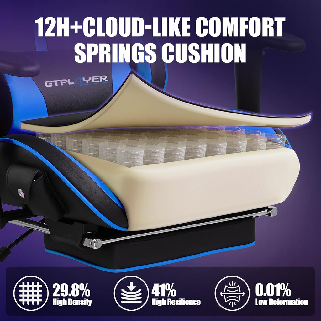 GTPLAYER Gaming Chair with Speakers, Video Game Chairs with Footrest for Adults, Ergonomic Computer PC Gamer Reclining Chair(Blue)