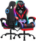 Gaming Chair with Speakers and LED Lights Ergonomic Computer Chair with Massage and Footrest Reclining Video Game Chair for Adults with Adjustable Lumbar Support Red and Black