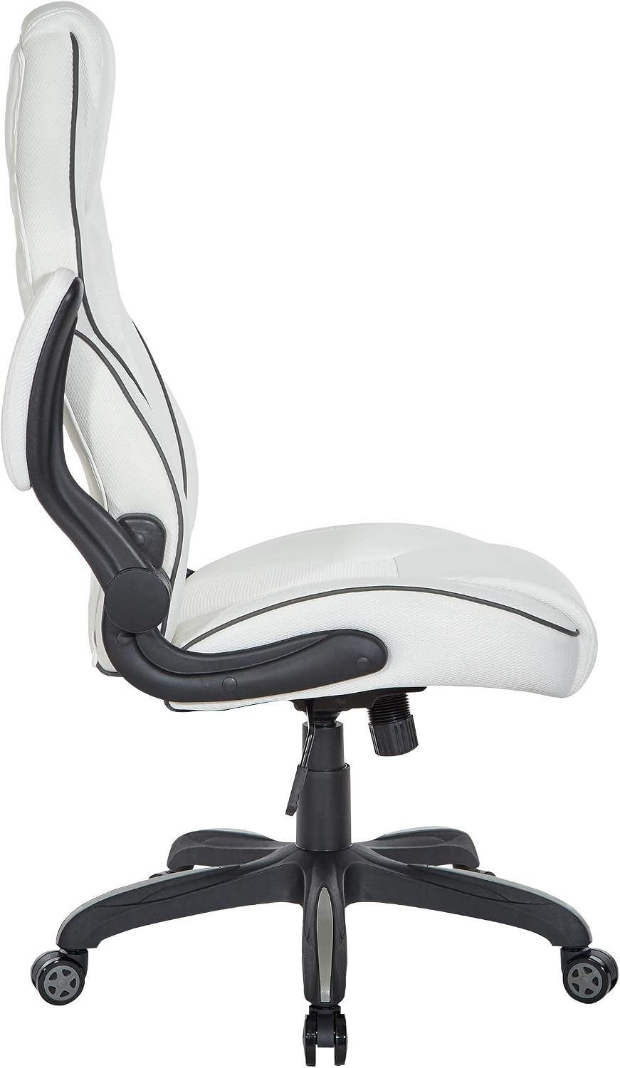 OSP Home Furnishings Xeno Ergonomic Adjustable Faux Leather Gaming Chair with Integrated Headrest and Airflow Cooling Material, White with Black Accents