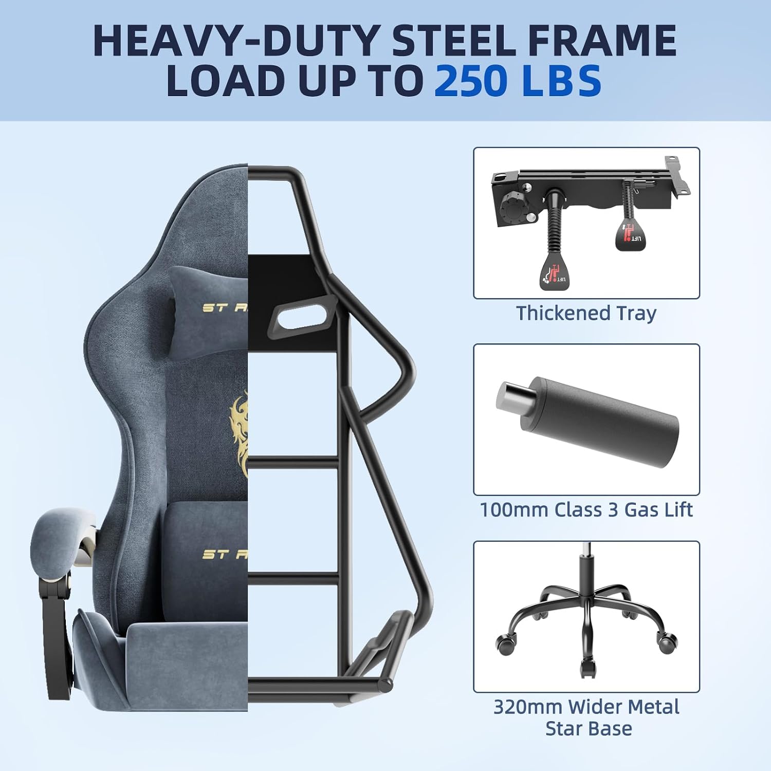 Ferghana Velvet Fabric Gaming Chair, High Back Ergonomic Gamer Chair for Adult, Comfortable Video Game Chair with Footrest and Massage Lumbar Cushion, Racing Reclining Office Computer Desk Chair Grey