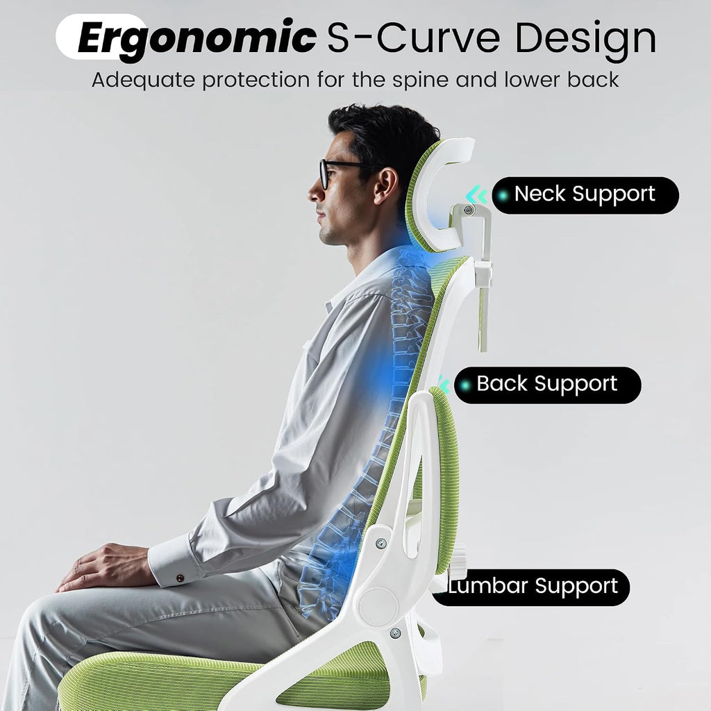 Fizzin Ergonomic Office Chair, 400 LBS Desk Chair with Adjustable Lumbar Support, High Back Breathable Mesh Computer Chair Rolling Work Swivel Task Chairs, Comfy Home Office Desk Chair (Green)