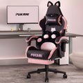 PUKAMI Gaming Chair with Cat Ears,Cute Computer Chair for Girl with Footrest,Ergonomic Gamer Chair, Kawaii Gaming Chair, Game Chair (Light Black)