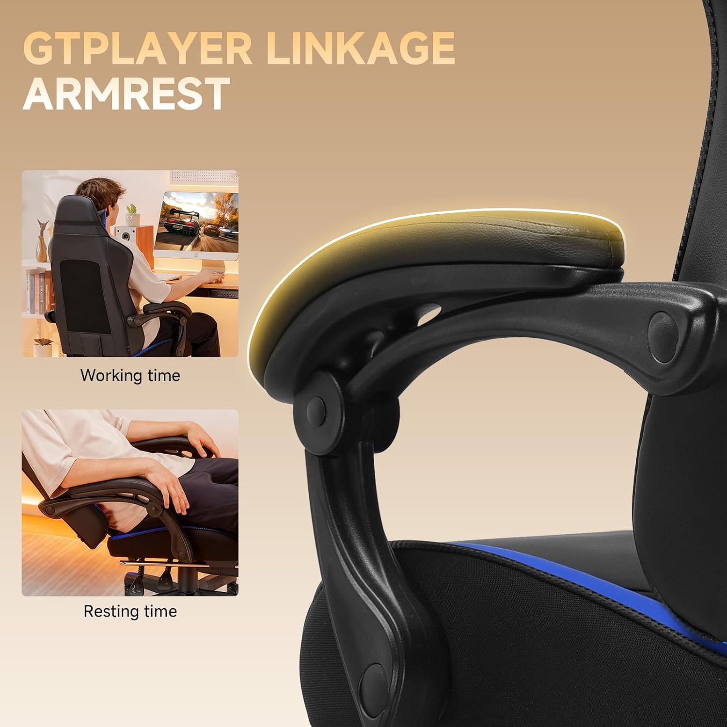 GTPLAYER Gaming Chair, High Back Leather Computer Gaming Chair with Footrest, Ergonomic Height Adjustable Office Chair with Removable Cover and Lumbar Support for Gaming and Work (Blue)