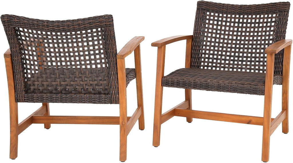 Idzo Liberte 500lbs Capacity Acacia Outdoor Club Chairs Set of 2, FSC Teak Finish Wood Patio Furniture Sets with Upgraded 2000Hours UV Resistant Wicker