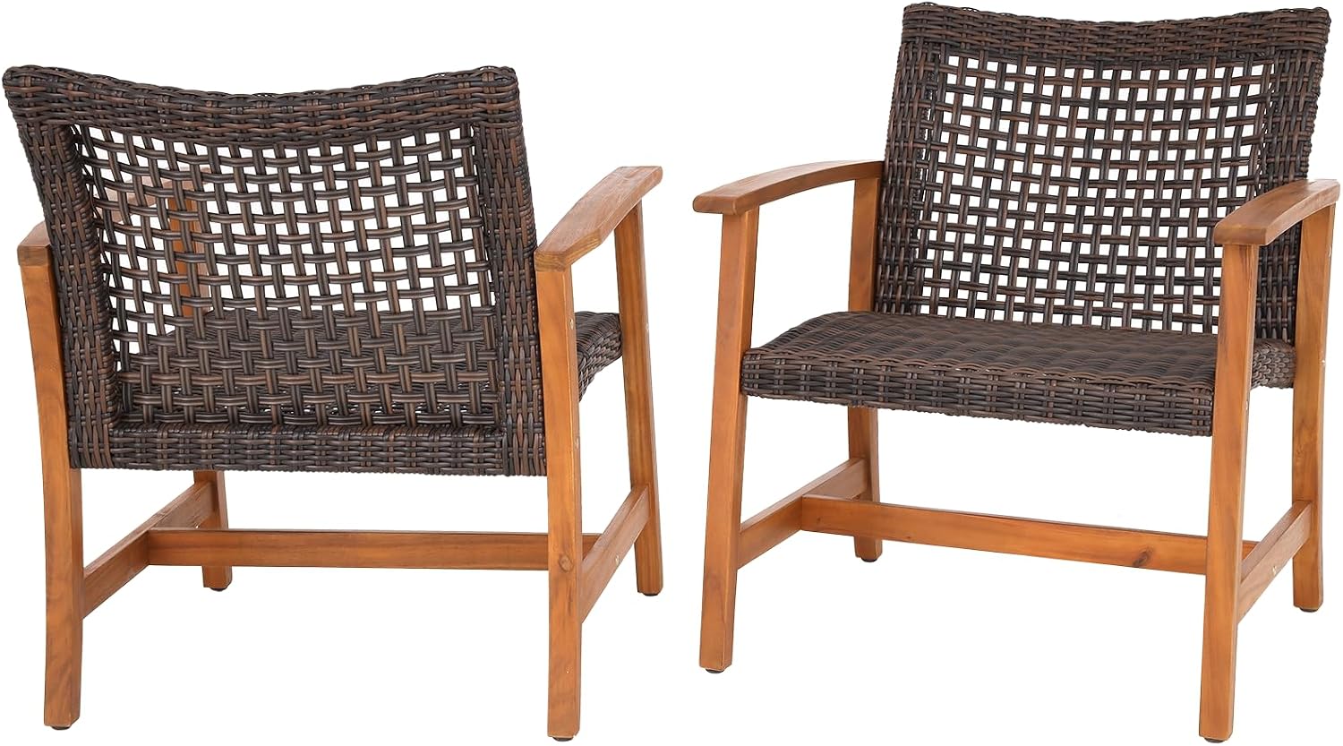 Idzo Liberte 500lbs Capacity Acacia Outdoor Club Chairs Set of 2, FSC Teak Finish Wood Patio Furniture Sets with Upgraded 2000Hours UV Resistant Wicker