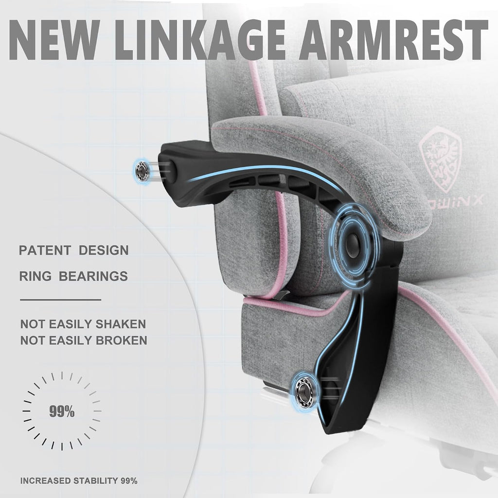 Dowinx Gaming Chair with Pocket Spring Cushion, Computer Office Game Chair, Linkage Armrests and Footrest, High Back Ergonomic Computer Chair with Lumbar Support Task Chair with Footrest(Pink)