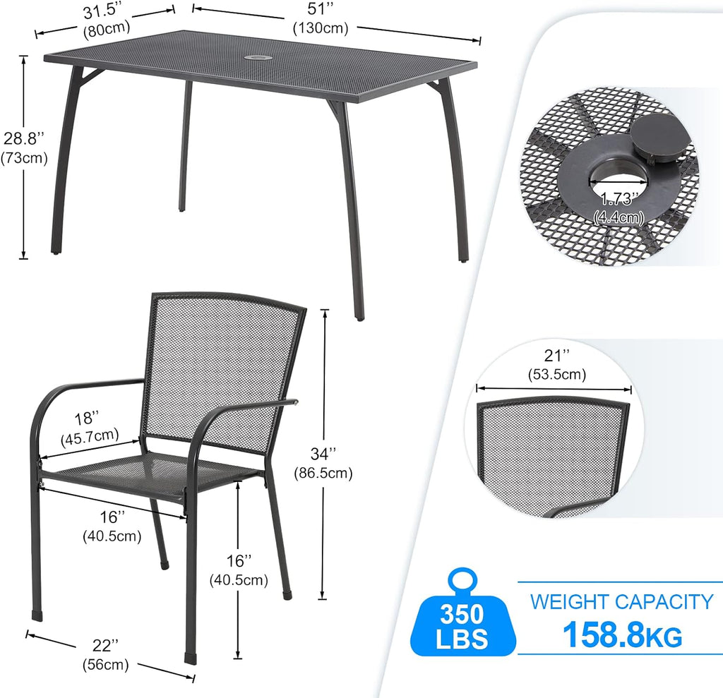 AECOJOY 5 Piece Outdoor Table and Chair, Patio Outdoor Dining Set with 1.73' Umbrella Hole, Patio Table and Chair Set of 4 for Garden,Bistro,Deck