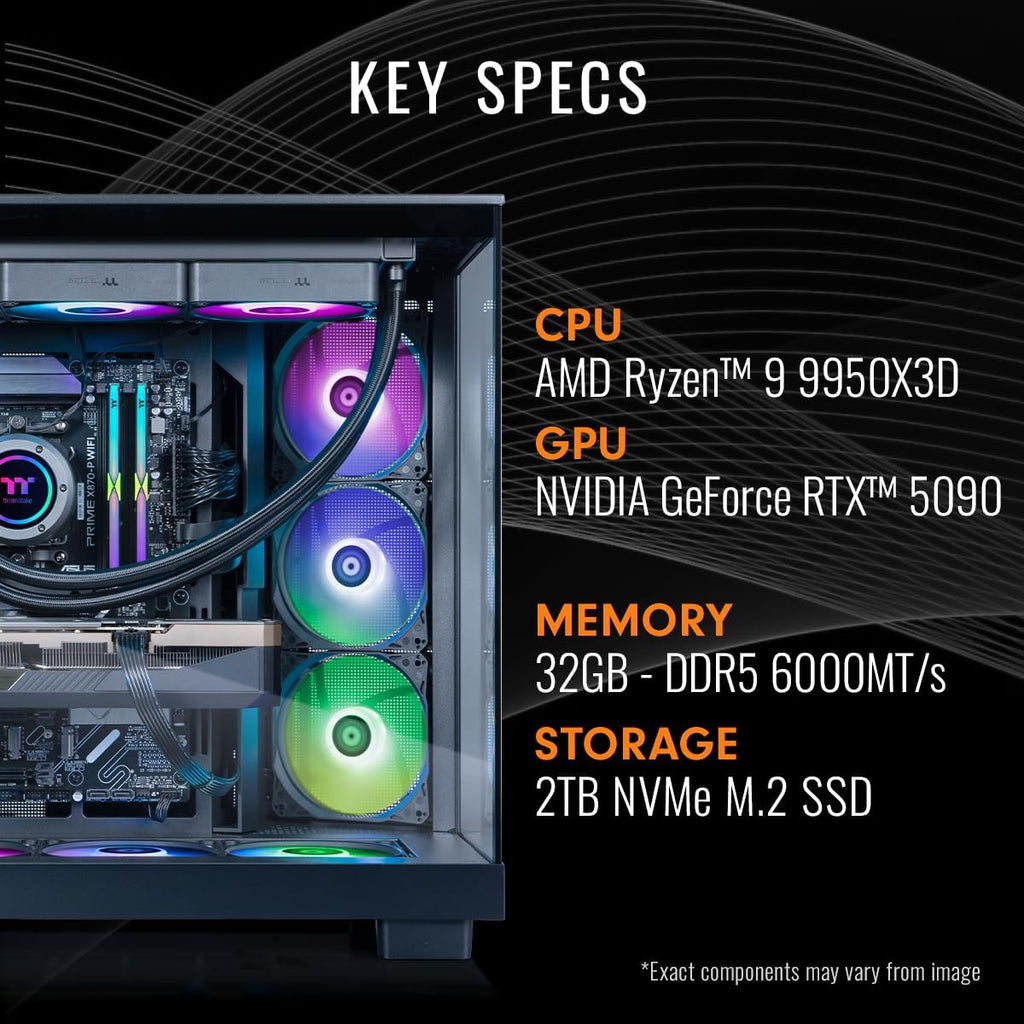 Thermaltake LCGS View 9590-380XL Gaming Desktop (AMD Ryzen™ 9 9950X3D, ToughRam 32GB DDR5 6000MT/s RGB Memory, NVIDIA® GeForce RTX™ 5090, 2TB NVMe M.2, WiFi, Windows 11) VXLB-X87B-590-LCS