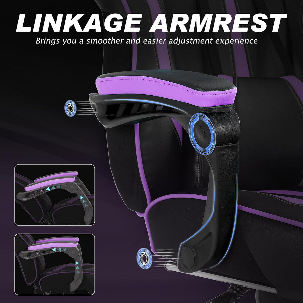 Vonesse Purple Gaming Chair with Footrest, Reclining Computer Gaming Chairs for Adults, Ergonomic Gamer Chair with Massage, Big and Tall PC Game Chair(Purple/Black)