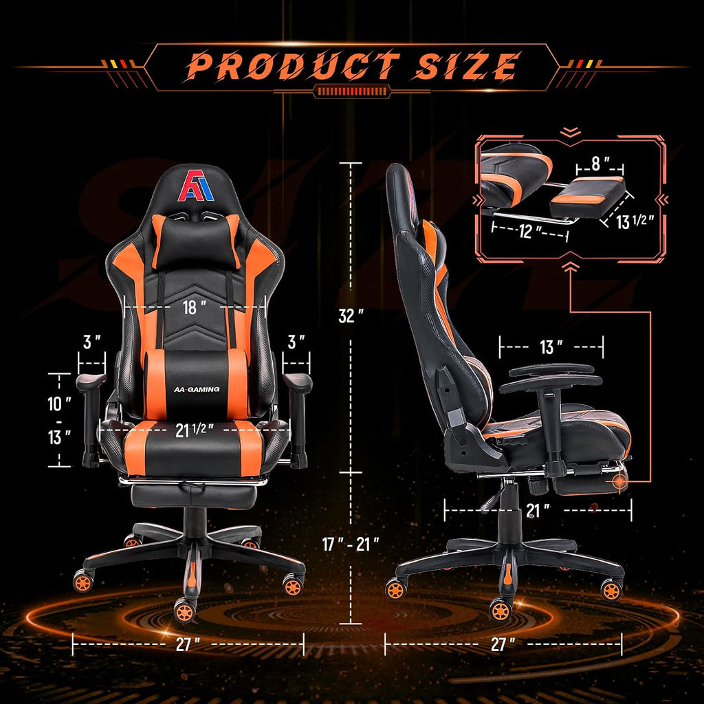 AA Products Gaming Chair Ergonomic High Back Computer Racing Chair Adjustable Office Chair with Footrest, Lumbar Support Swivel Chair - BlackOrange