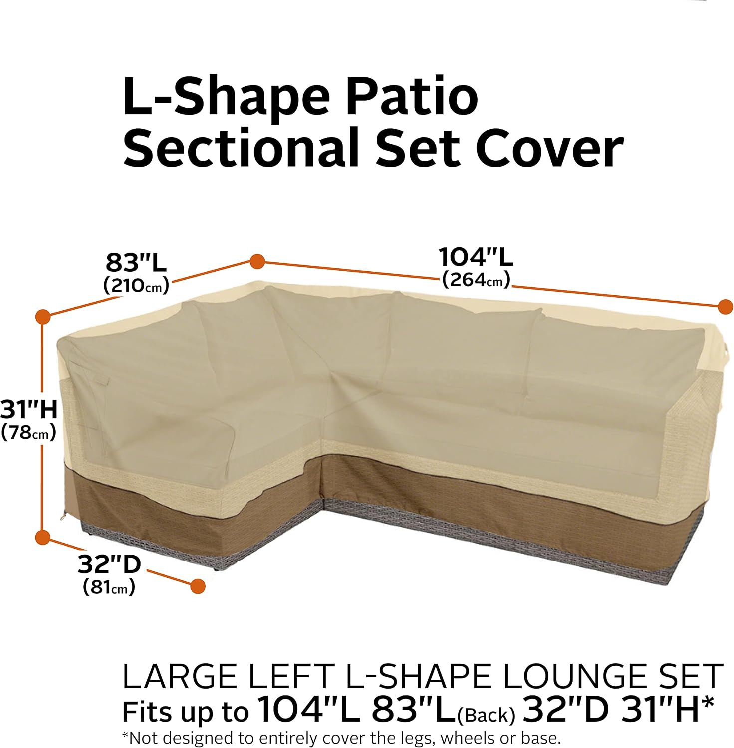 Classic Accessories 55-881-011501-RT Facing, Large Veranda Patio L-Shaped Sectional Sofa Cover, Left, Pebble, Patio Furniture Covers