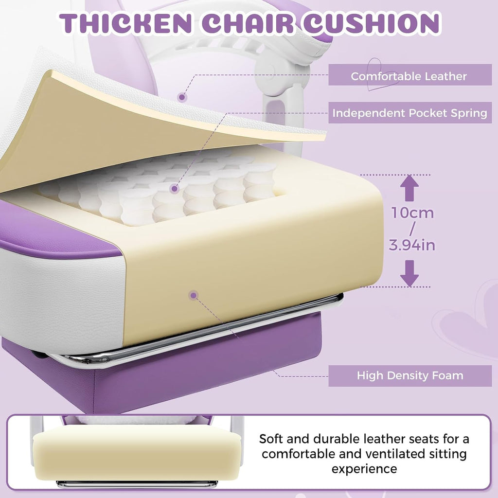 HOFFREE Gaming Chair for Girls with Cat Ears Massage Lumbar Computer Chair Game Chairs for Adults
