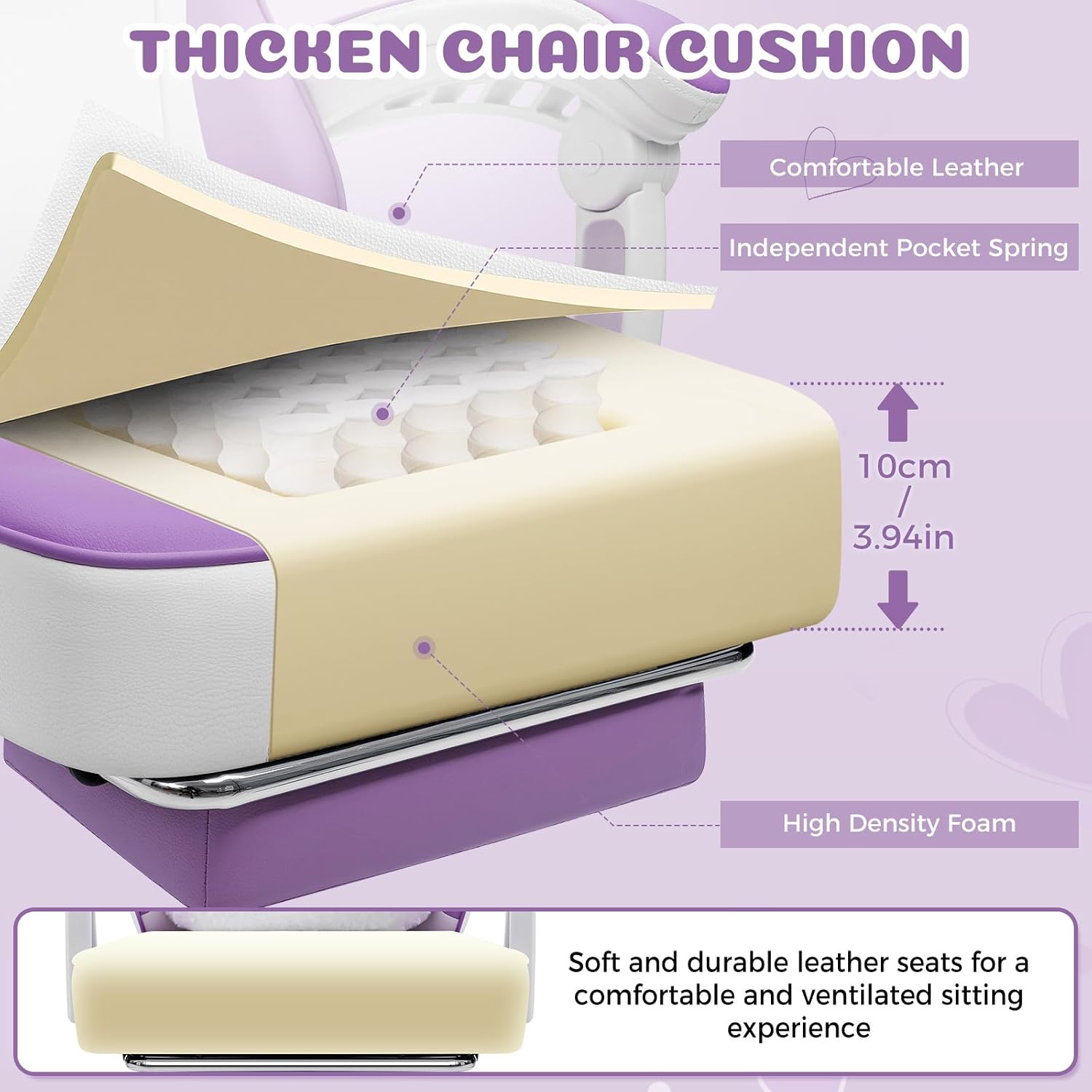 HOFFREE Gaming Chair for Girls with Cat Ears Massage Lumbar Computer Chair Game Chairs for Adults