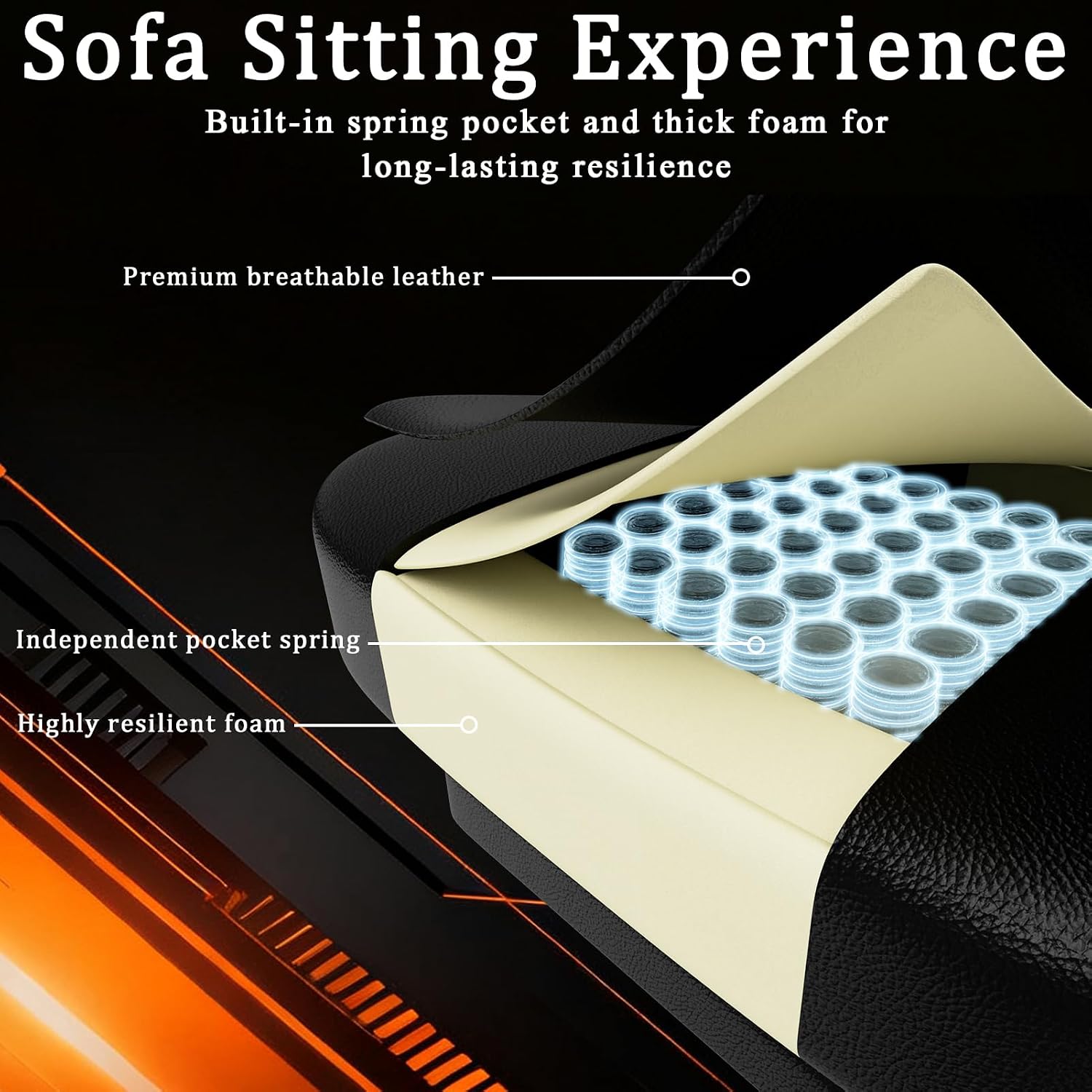 Gaming Chair with Pocket Spring Cushion and Footrest, Ergonomic Computer Chair for Adults, Breathable PU Leather Game Chair, Adjustable Headrest and Lumbar Support Office Desk Chair