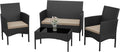Kurapika Patio Furniture Set 4 Pieces Outdoor Wicker Rattan Chairs Conversation Sets w/Coffee Table, Rocking Bistro Set, for Deck,Patio,Backyard,Lawn (Sand)