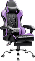 Shahoo Gaming Chair with Footrest and Massage Lumbar Support, Ergonomic Office Computer Seat Height Adjustable with Headrest, Purple