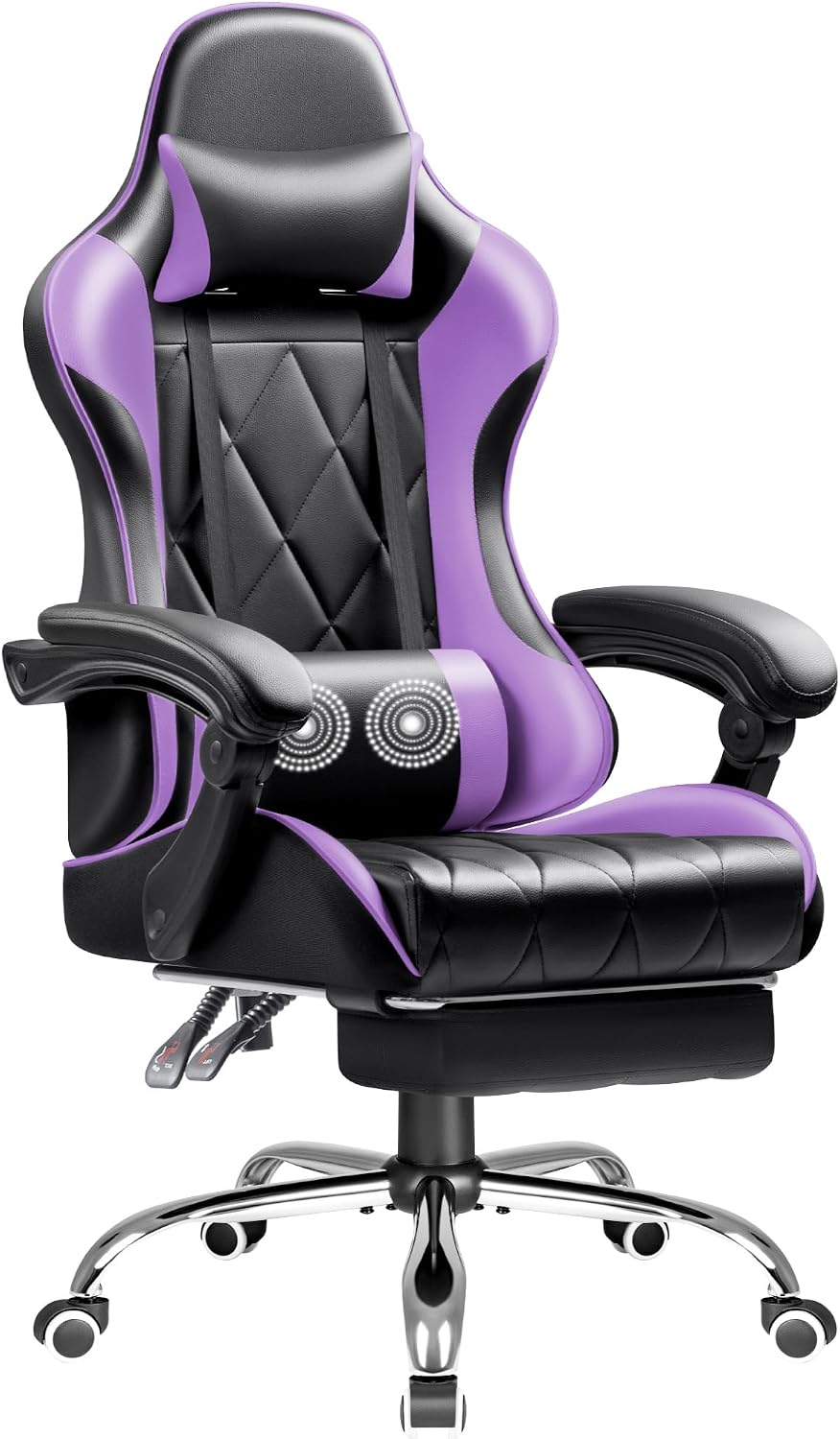 Shahoo Gaming Chair with Footrest and Massage Lumbar Support, Ergonomic Office Computer Seat Height Adjustable with Headrest, Purple