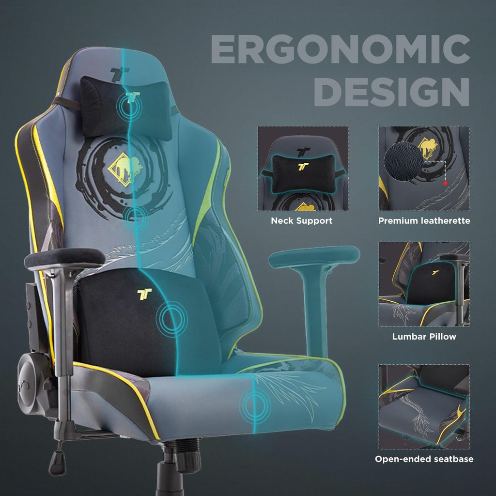 TTRACING Guardian Jujutsu Kaisen Geto Ergonomic Gaming Chair: Built-in Lumbar Support - Widened Seat Base - High Density Foam Cushions - Adjustable 135 Degree Recline - 4D Armrests - PU Leather