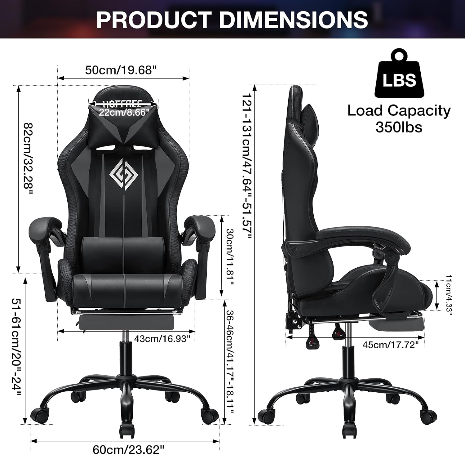 Gaming Chair Massage with LED RGB Lights and Footrest Ergonomic Computer Chair High Back Video Game Chair with Adjustable Lumbar Support Linkage Armrest Grey and Black