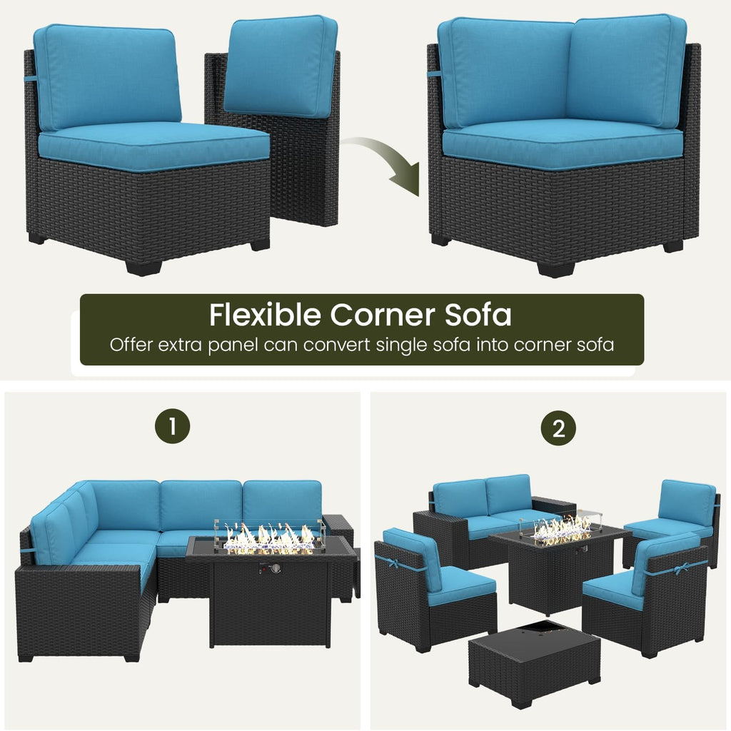 LayinSun 13 Pieces Outdoor Patio Furniture Set with 44' Fire Pit Table Rattan Sectional Sofa Conversation Sets