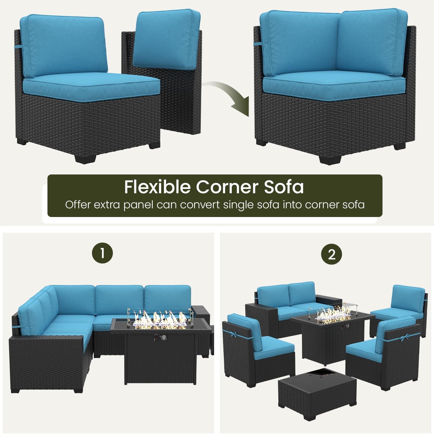 LayinSun 13 Pieces Outdoor Patio Furniture Set with 44' Fire Pit Table Rattan Sectional Sofa Conversation Sets
