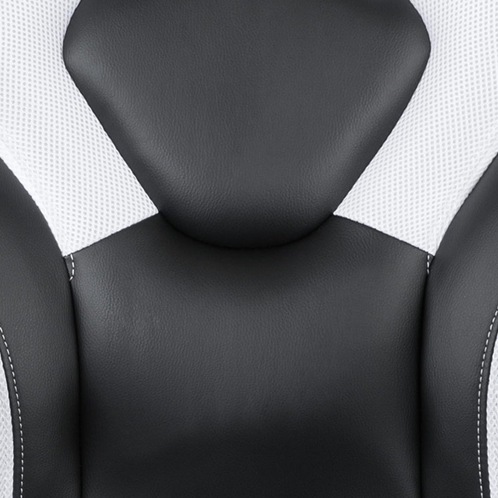 Flash Furniture Gaming Desk and White/Black Racing Chair Set /Cup Holder/Headphone Hook/Removable Mouse Pad Top - 2 Wire Management Holes