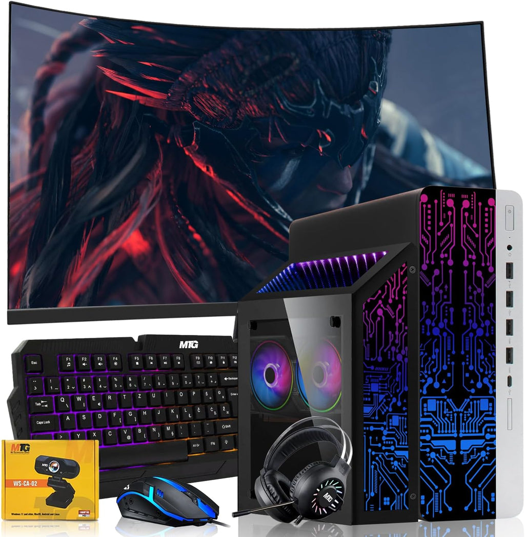HP G3 Gaming Desktop PC Bundle with Core i7 32GB RAM 1TB SSD 32 inch Curved Monitor RTX 3060 Graphics RGB Keyboard with AI-Enabled Copilot Key Mouse Headphones Webcam Windows 11 (Renewed)