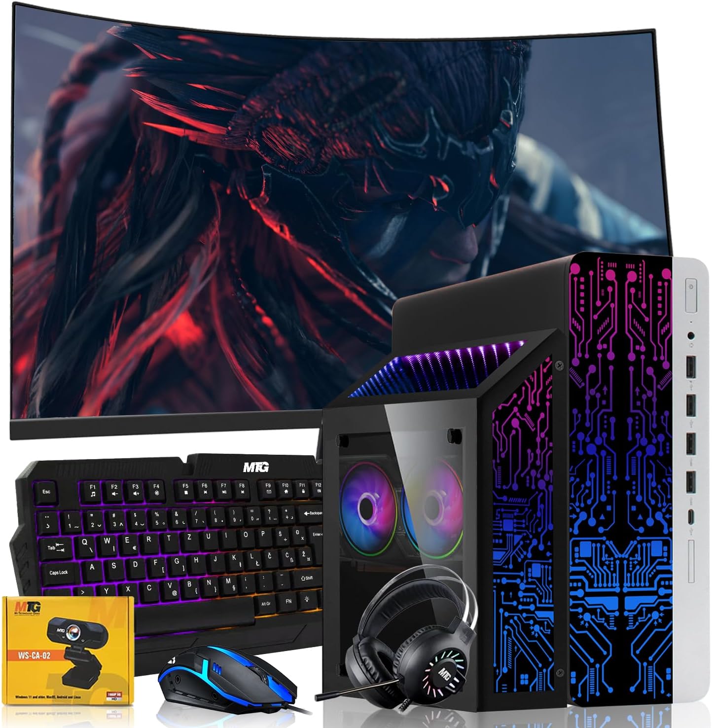 HP G3 Gaming Desktop PC Bundle with Core i7 32GB RAM 1TB SSD 32 inch Curved Monitor RTX 3060 Graphics RGB Keyboard with AI-Enabled Copilot Key Mouse Headphones Webcam Windows 11 (Renewed)