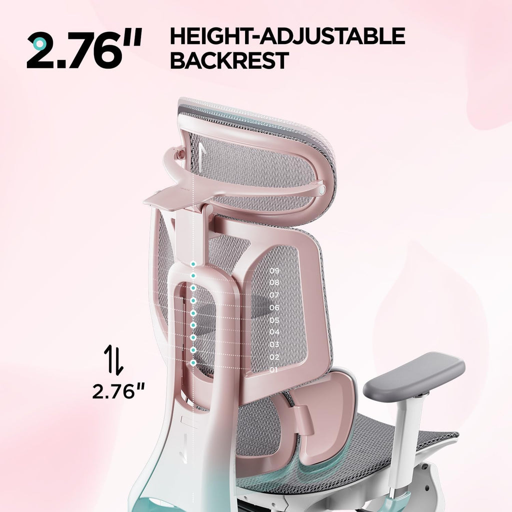 Hbada E3 Pro Ergonomic Office Chair, Big and Tall Office Chair - with 3-Zone Dynamic Lumbar Support, 4D Adjustable Headrest, 4D Adjustable Armrests, Swivel, Pink