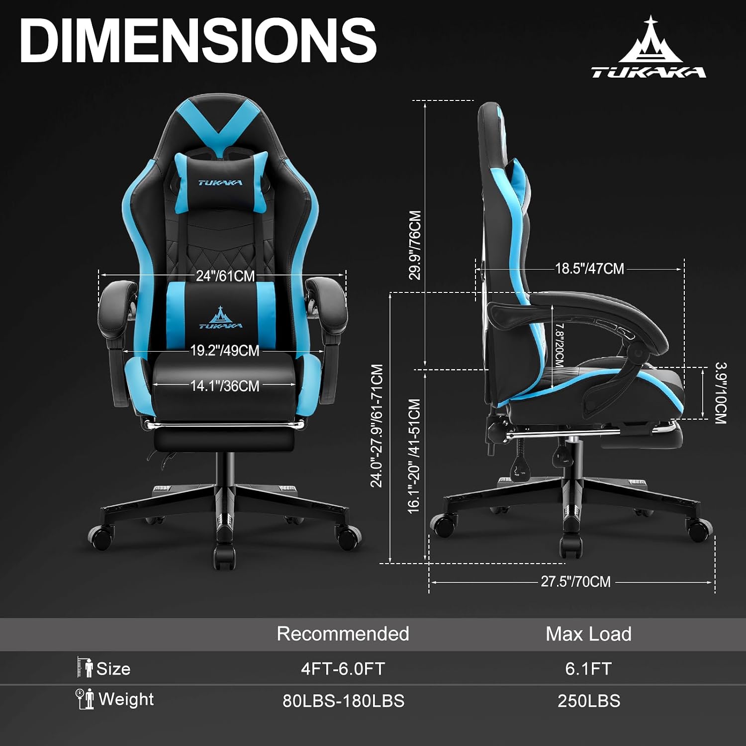 Gaming Chair,Ergonomic Massage Computer Office Desk Chair with Footrest,Pocket Spring Cushion,Reclining Leather Adjustable Gamer Chair with Headrest and Lumbar Support,Blue