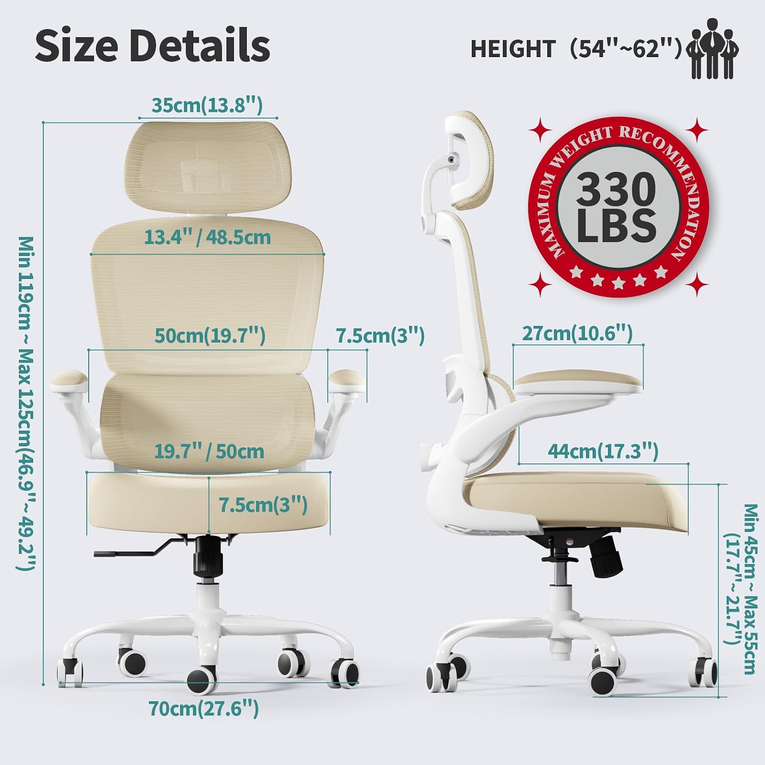TRALT Office Chair Ergonomic Desk Chair, 330 LBS Home Mesh Office Desk Chairs with Wheels, Comfortable Gaming Chairs (Beige)