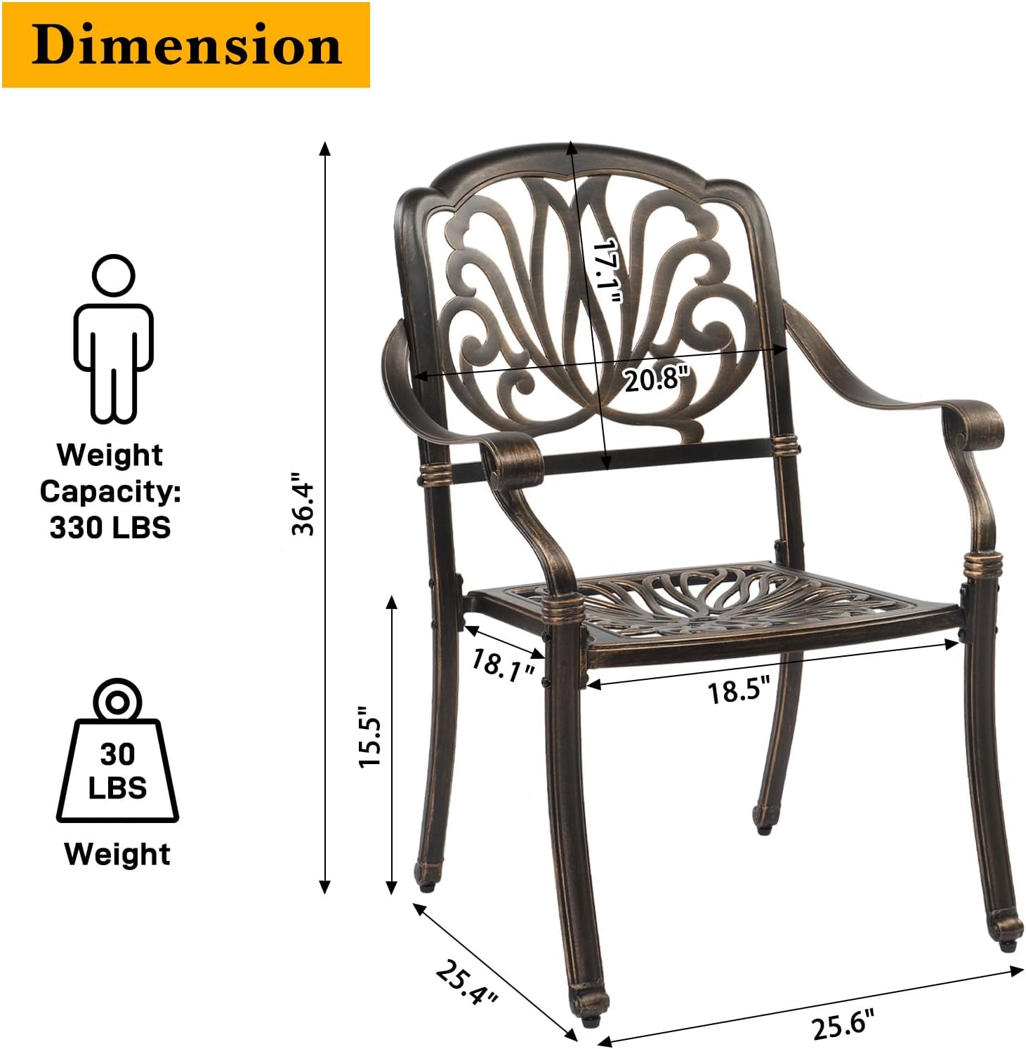 VINGLI 5 Pieces Outdoor Patio Dining Set, Cast Aluminium Patio Furniture Set with 4 Chairs and 1 Umbrella Table for Yard, Garden, Porch and Poolside, Bronze