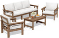SERWALL HDPE Patio Conversation Set, 6-piece Sectional Outdoor Furniture Set, All Weather Outdoor Couch Set Patio Furniture Set for Deck, Lawn, Grey Frame with Khaki Cushion